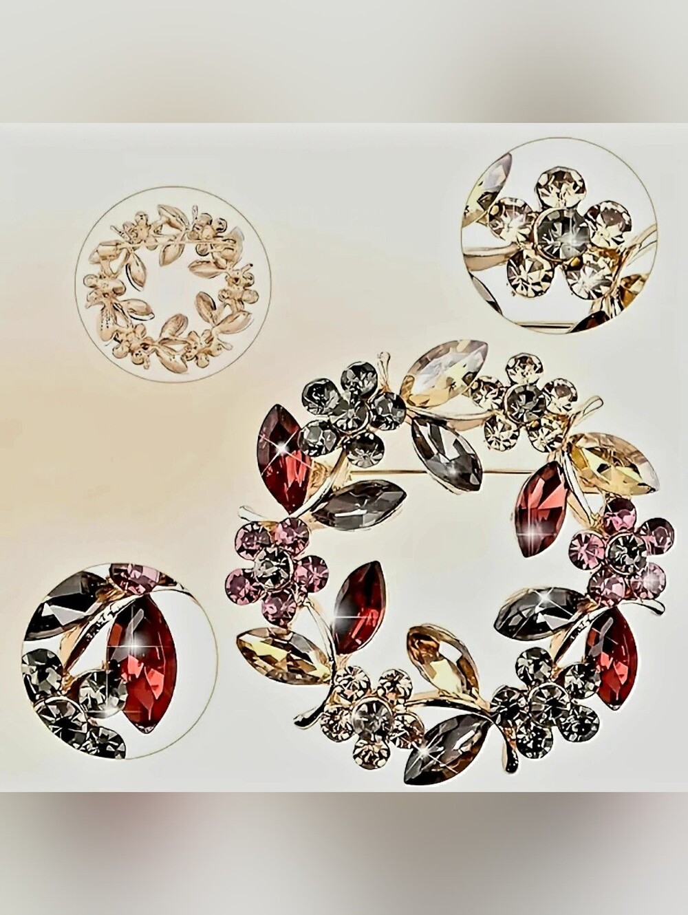 Floral Crystal Wreath Brooch - Picture 2 of 5